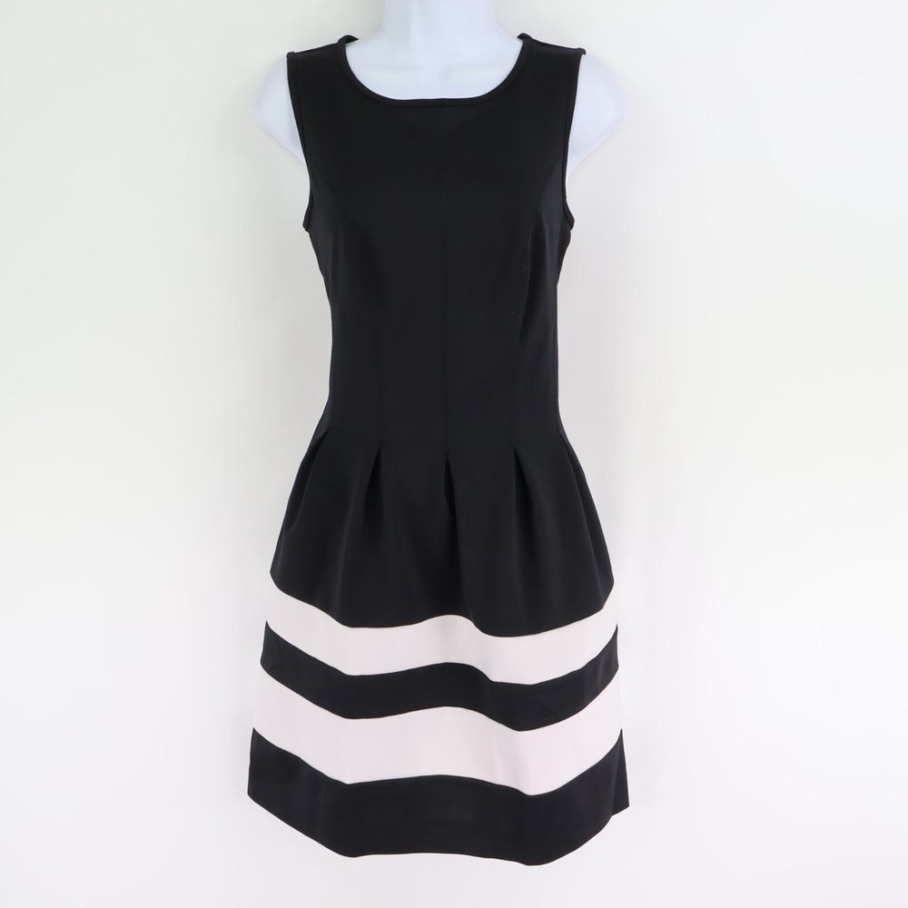 Apt. 9 Sleeveless Dress Womens Size XS Black White Striped Pockets Round Neck